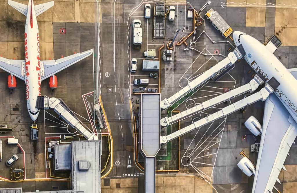 Airport apron aerial view
